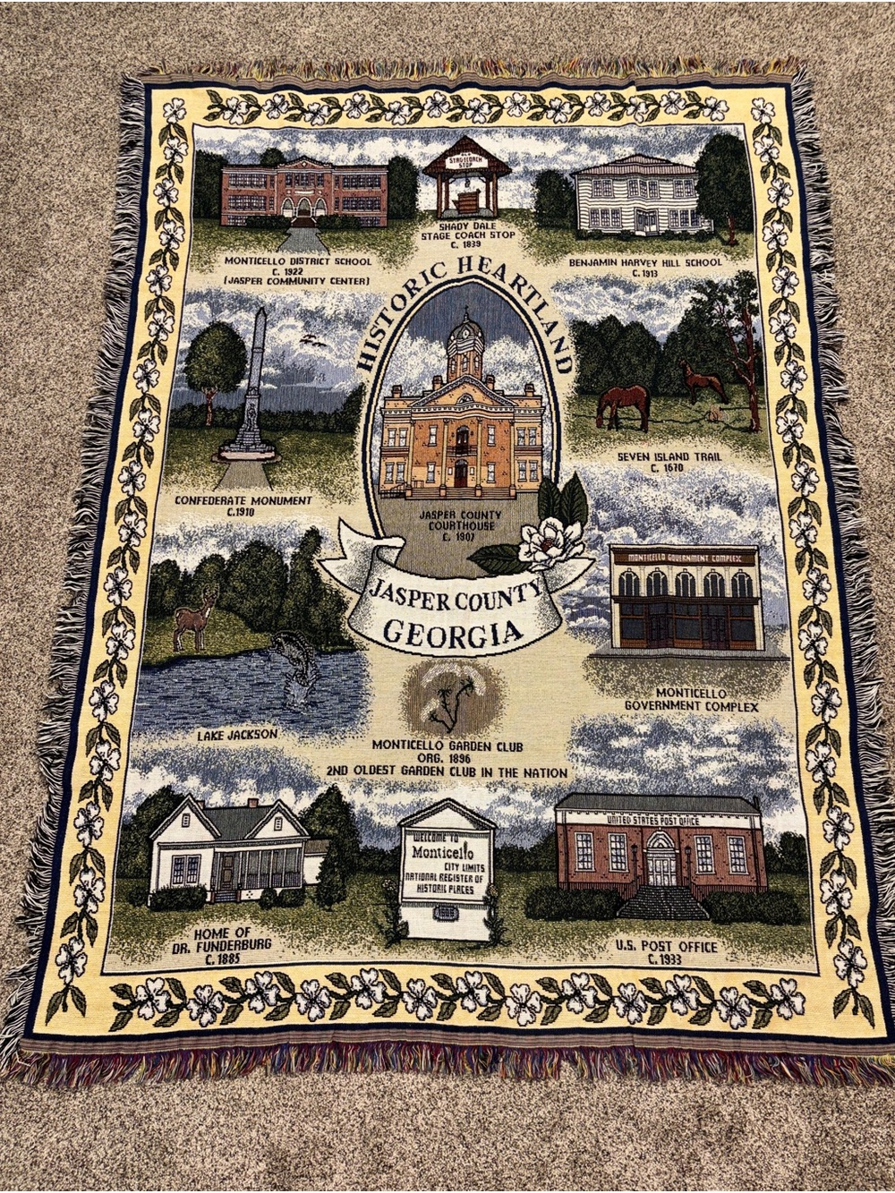 Vtg Jasper County, GA Historic Heartland Farmhouse Throw Blanket Tapestry 68x50